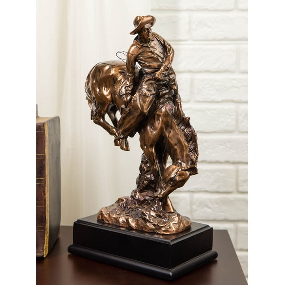 Ebros Large Rustic Western Rodeo Cowboy W/ Bucking Horse Statue With Black Base