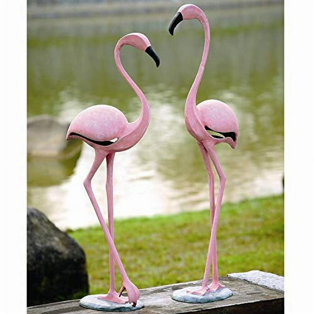 Ebros Large Set of 2 Colorful Tropical Rainforest Pink Flamingo Garden Statues