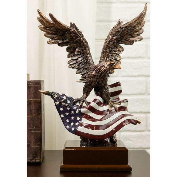 Ebros Large Wings of Glory Majestic Bald Eagle Clutching On USA American Flag Statue
