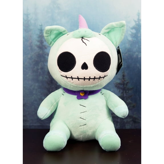 Ebros Larger Furry Bones Blue Unicorn Unie Skeleton With Pink Horn Plush Toy