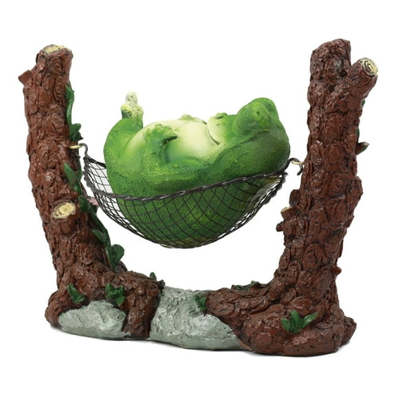 Ebros Lazy Day Whimsical Fat Frog Sleeping On Hammock Statue for Storybook Tale Cottage Decor or Educational Sculpture or Allegorical Animal Figurine