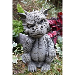 Ebros Le Penseur The Thinker Whimsical Garden Dragon Statue 10" H Cute Baby Dragon Winking Eye Faux Stone Resin Finish Figurine