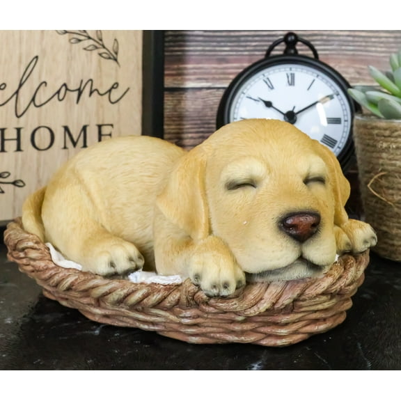 Ebros Lifelike Adorable Labrador Retriever Sleeping in Basket Statue 6.25" L