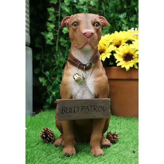 Ebros Lifelike American Pit Bull Pet Dog Statue W/ Jingle Collar And Sign 13" H