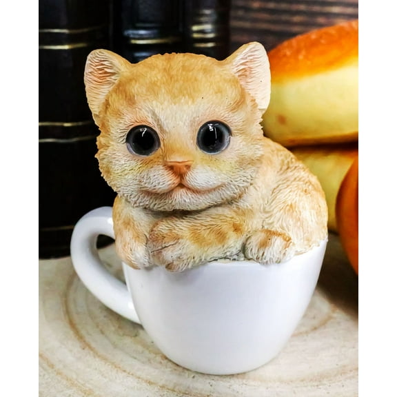 Ebros Lifelike Orange Tabby Cat Teacup Pet Pal 3" Tall with Glass Eyes Figurine