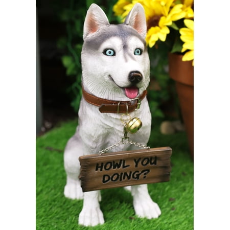 Ebros Lifelike Pet Pal Siberian Husky Sled Dog Statue 13"H W/ Jingle Collar Sign