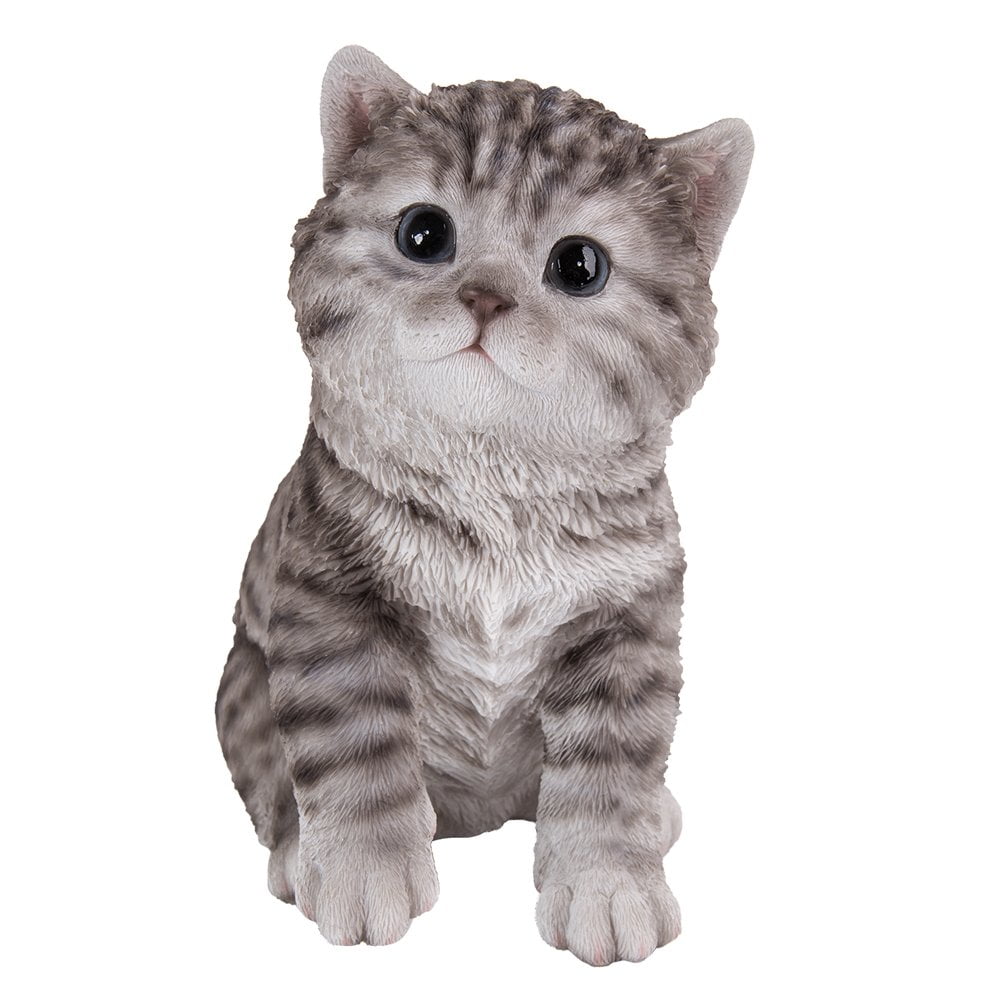 Hand-Painted Realistic Gray Tabby Cat Garden Statue
