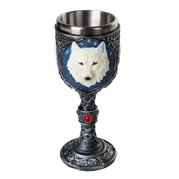 Ebros Lone Spirit White Wolf Celtic Magic 7oz Wine Chalice Goblet with Red Gemstone