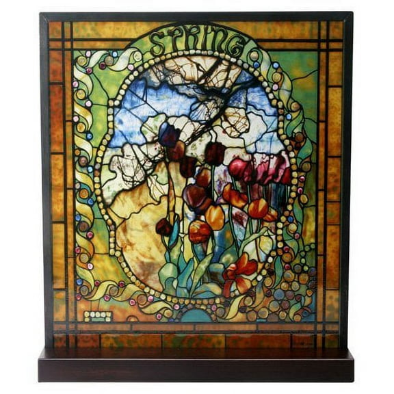 Ebros Louis Comfort Tiffany Four Seasons Collection Spring Stained Glass Art With Base Decor