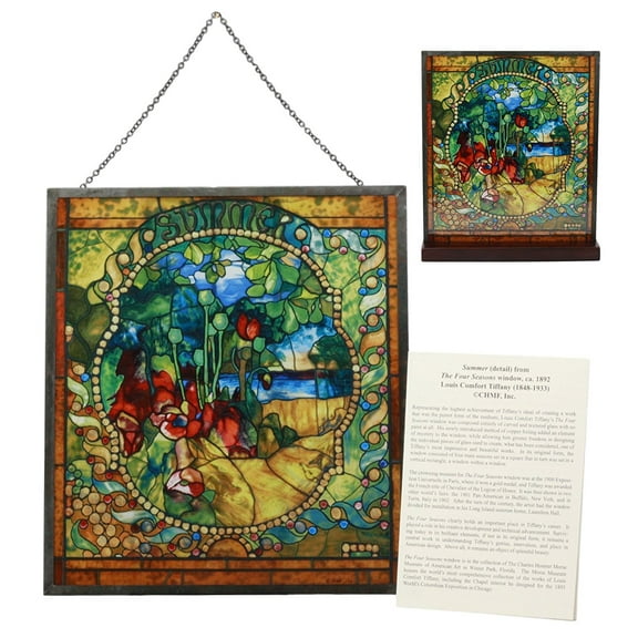 Ebros Louis Comfort Tiffany Four Seasons Summer Stained Glass Art With Base