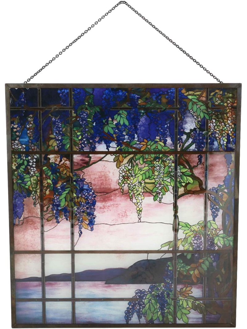 Ebros Louis Comfort Tiffany Landscape Window Oyster Bay Stained