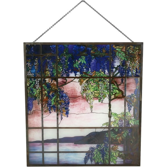 Ebros Louis Comfort Tiffany Landscape Window Oyster Bay Stained Glass Art Panel