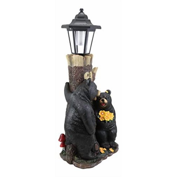 Ebros Love is in The Air Me + U Rustic Forest Black Bear Couple Courtship Dating Outpost Statue with Solar LED Light Lantern Path Lighter As Garden Decorative Sculpture of Bears Valentines Accent
