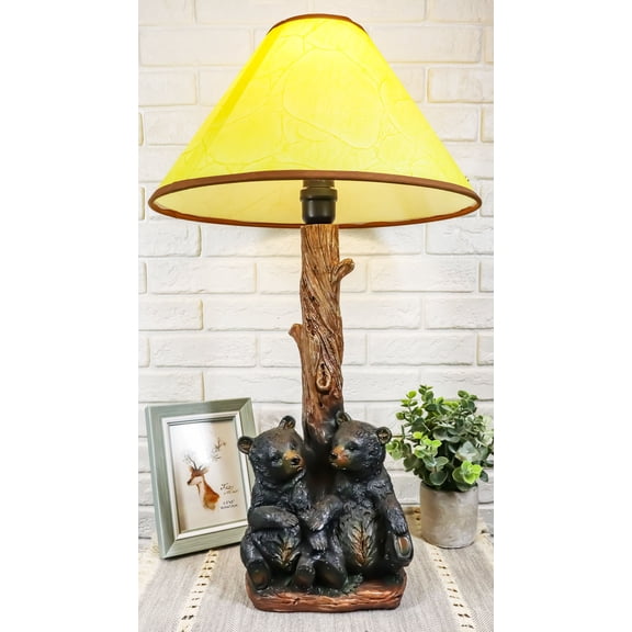 Ebros Loving Siblings Two Baby Black Bear Cubs Table Lamp Sculpture With Shade