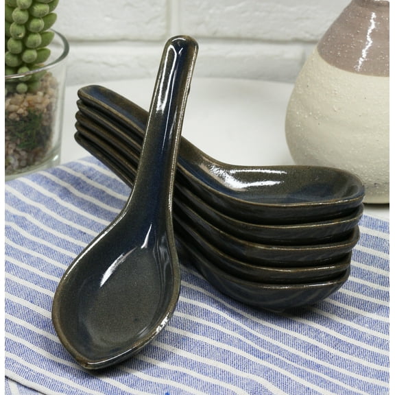 Ebros Made In Japan Modern Sleek Glazed Ceramic Mocha Brown Soup Spoons Set Of 6