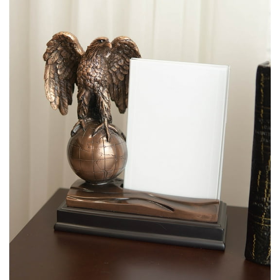 Ebros Majestic Bald Eagle Perching On Globe 4"X6" Glass Picture Frame Statue