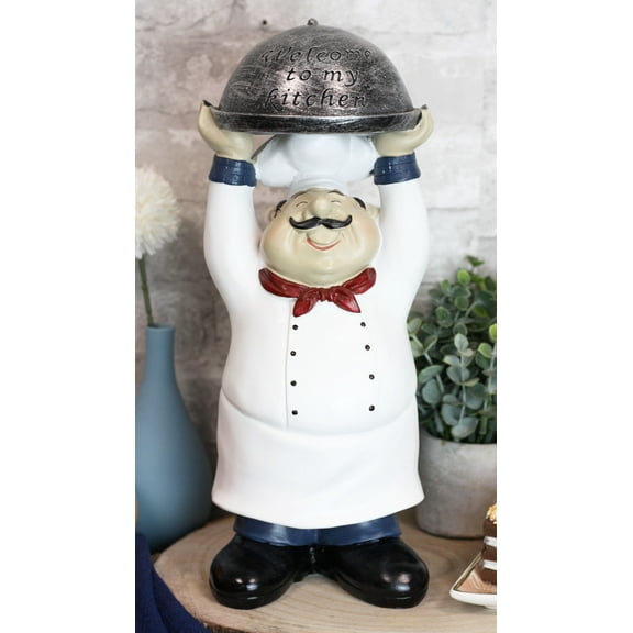 Ebros Master Bistro Chef Holding Melting Dome Tray Welcome Figurine 14"Tall