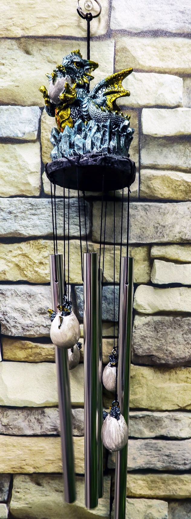 Medieval Blue Dragon Hatchling on Crystal Rocks Wind Chime