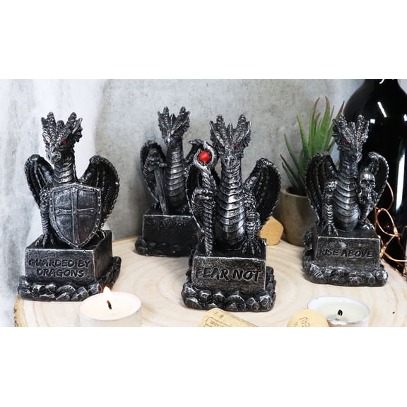 Ebros Medieval Inspirations Guardian Dragons W/ Shield Sword Staff And Skull