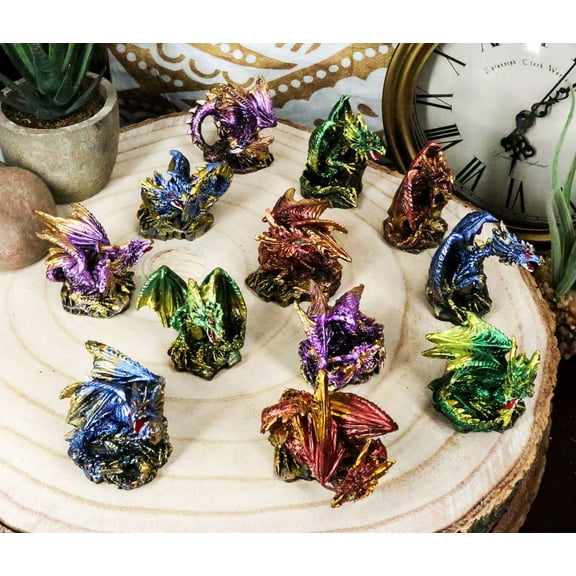 Ebros Medieval Renaissance Set of 12 Miniature Dragon in Different Poses 2"H