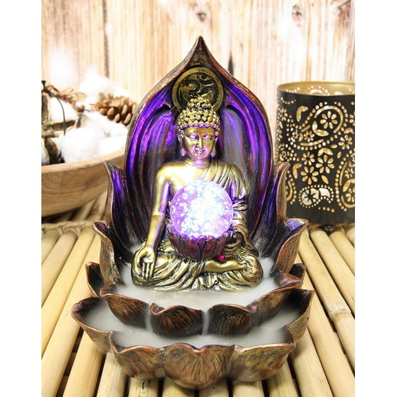 Ebros Meditating Buddha Amitabha Backflow Incense Burner W/ LED Globe Light