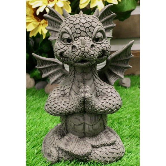 Ebros Meditating Fiery Yoga Dragon Garden Statue Faux Stone Resin Finish 10" H