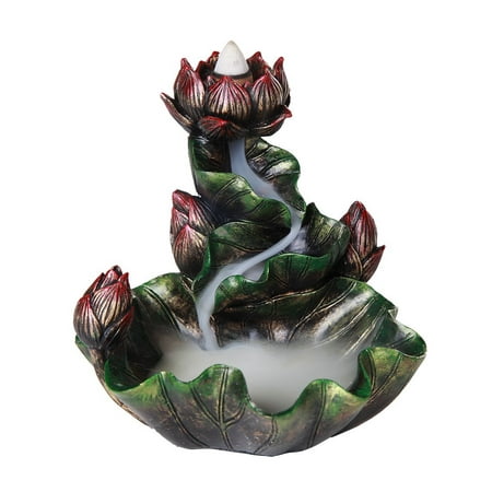 Ebros Meditation Auspicious Lotus Back Flow Cone and Stick Incense Burner Holder Infuser