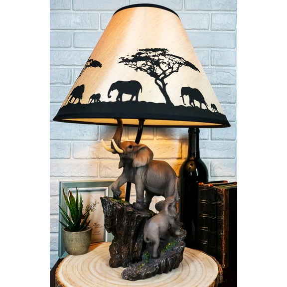 Ebros Migration Of The Majestic Elephant Family Safari Desktop Table Lamp Statue Decor