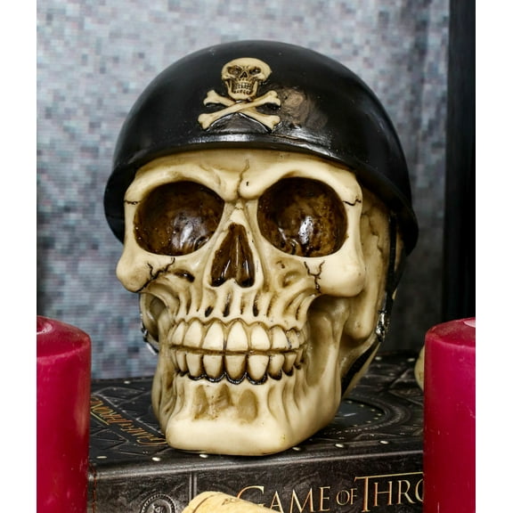 Ebros Military Skull With Crossbones Helmet Gear Figurine 5"H Skeleton Cranium