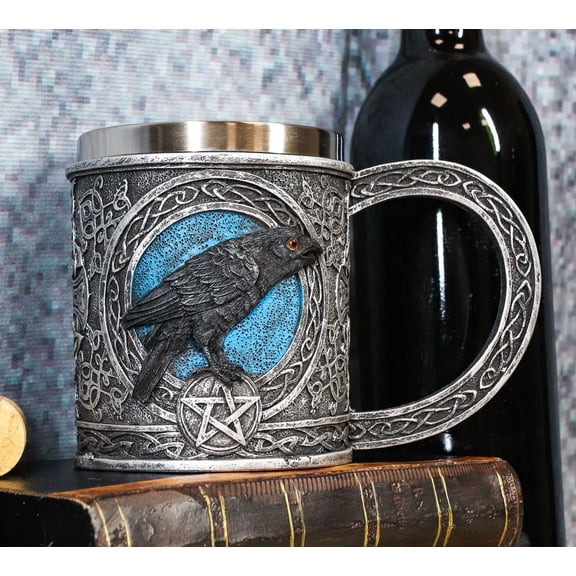Ebros Moonlight Raven With Celtic Tribal Tattoo Drinking Mug Cup 6.25"W