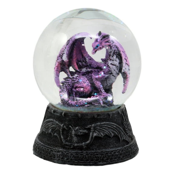 Ebros Mythical Purple Midnight Dragon Water Globe Figurine With Glitters 4.75"H Sparkly Glitter Globe Collectible
