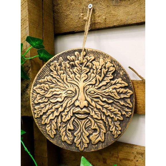 Ebros Nature Spirit God Celtic Greenman Terracotta Round Medal Wall Decor Plaque 8" Diameter Wiccan Forest Shepherd Horned God Cernunnos Ent Mythical Fantasy Decorative Sculpture
