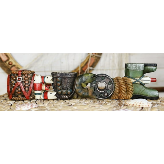 Ebros Nautical Fishing Sea Bass Tackle Bag Bucket Welcome Sign Word Art Decor