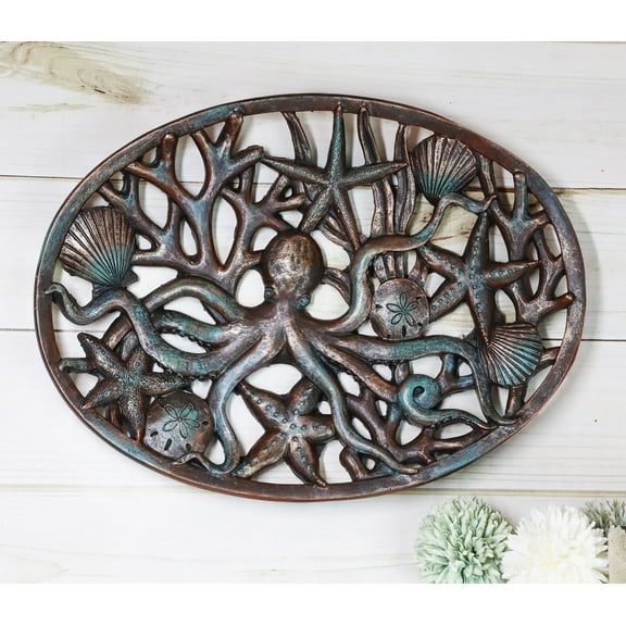 Ebros Nautical Marine Octopus Sand Dollars Starfishes And Shells Wall Art Decor
