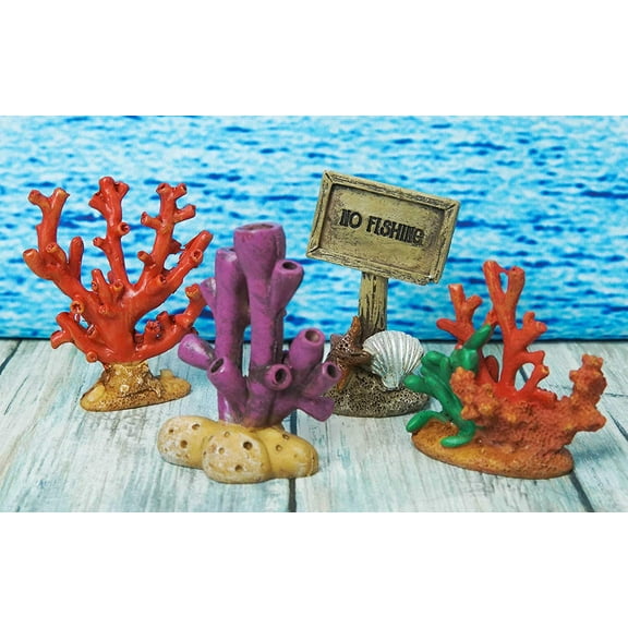 Ebros Nautical Reef Corals No Fishing Sign Small Miniature Figurines Set of 4