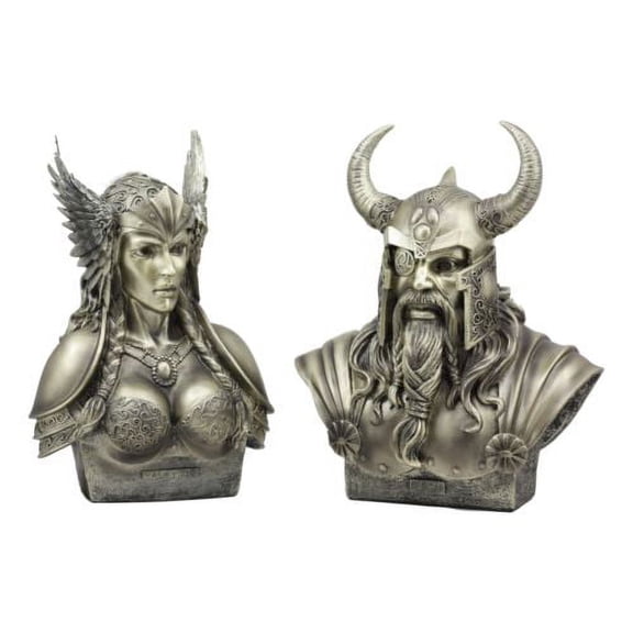 Ebros Norse Viking Chief God Odin and Goddess Valkyrie Busts Statue Set