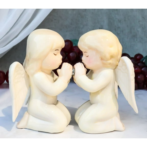 Ebros Nostalgic Praying Boy And Girl Angels Magnetic Ceramic Salt Pepper Shakers