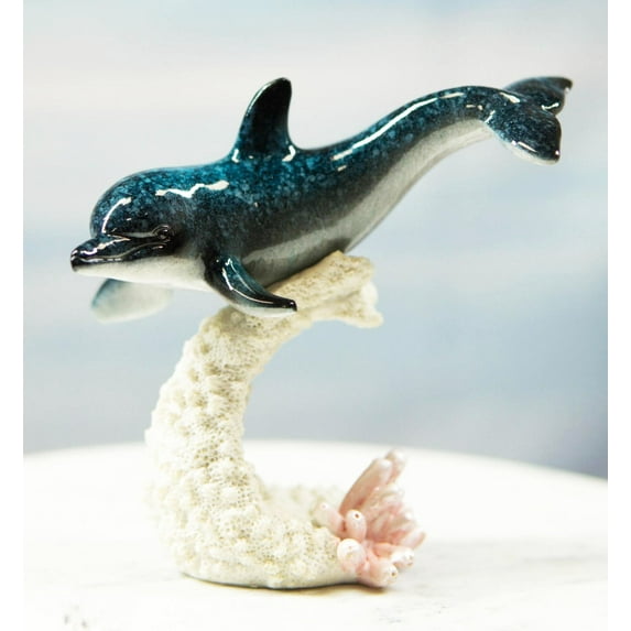 Ebros Ocean Marine Sea Life Bottlenose Dolphin Swimming Over Coral Reef Figurine