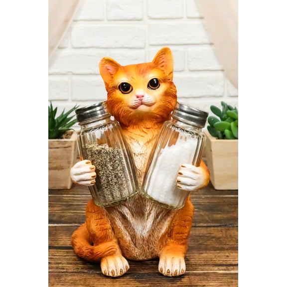 Ebros Orange Tabby Kitty Cat Hugging Spice Salt Pepper Shakers Holder 8.25"H
