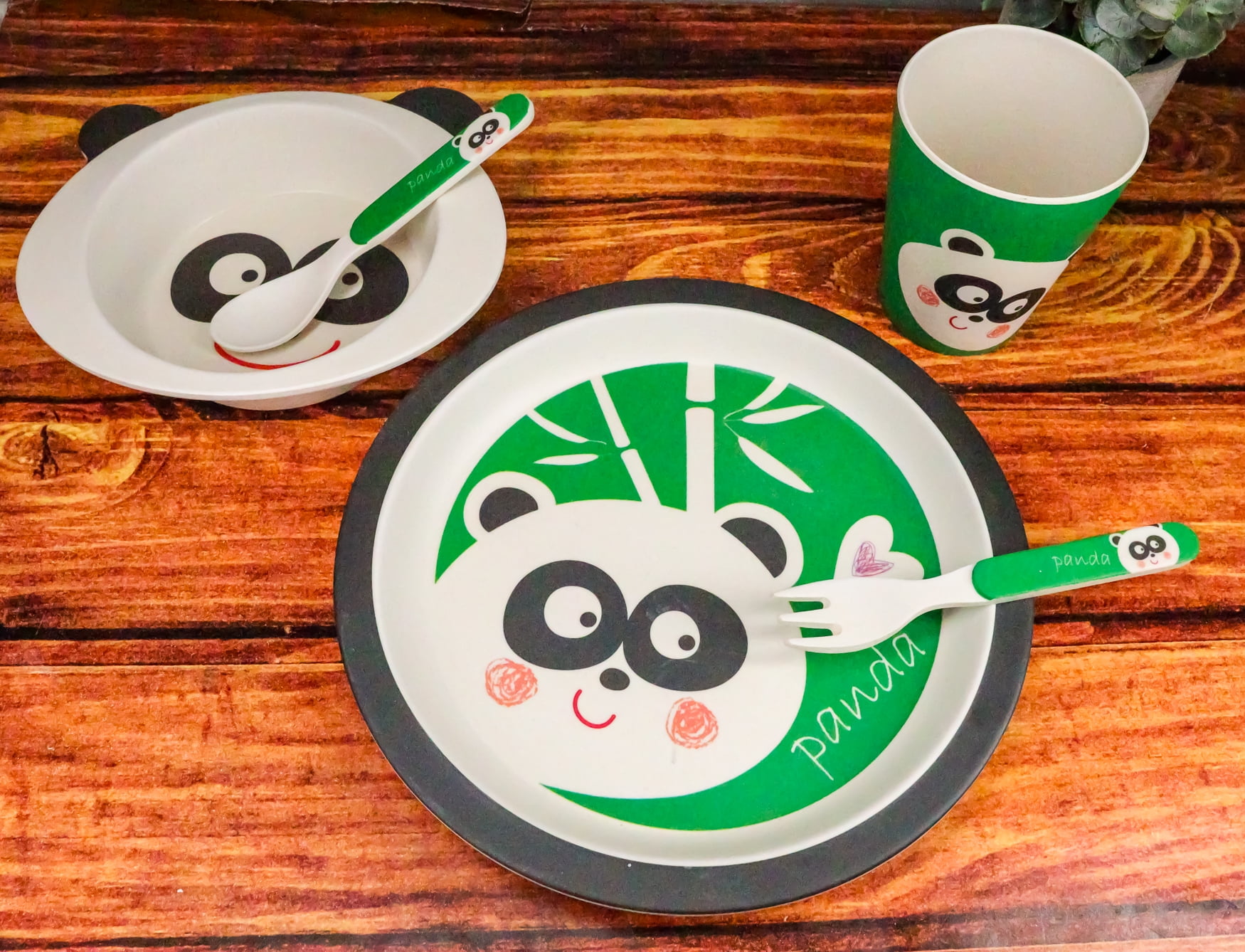 EBROS GIFT Ebros Panda 5 Piece Organic Bamboo Dinnerware Set For Kids Children Toddler Baby