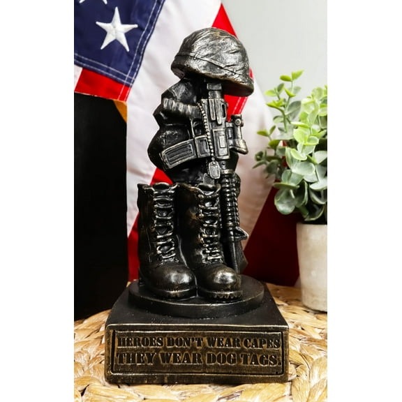 Ebros Patriotic Fallen Soldier Memorial Statue Rifle Helmet Boots And Dog Tag
