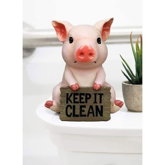 Ebros Pink Piglet With Keep It Clean Sign Decorative Toilet Seat Topper Figurine