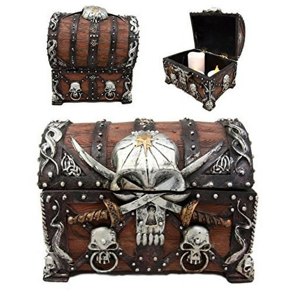 Ebros Pirate Skull With Crossed Dagger Blades Treasure Chest Box Jewelry Box 5"L