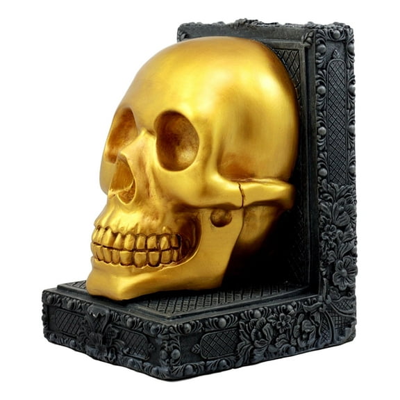 Ebros Pirate's Treasure Golden Skull Figurine 7" Height Medieval Floral Gothic Theme Resin Bookend Sculpture