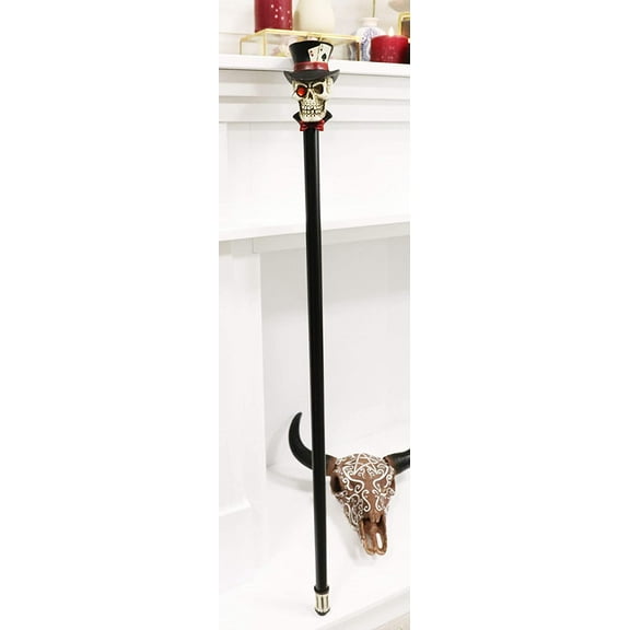 Ebros Poker Skull with Top Hat of Aces Decorative Prop Cosplay Walking Cane