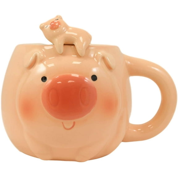 Ebros Porky Bacon Pig Ceramic Coffee Mug Drink Cup With Latch On Spoon Set 16 OZ