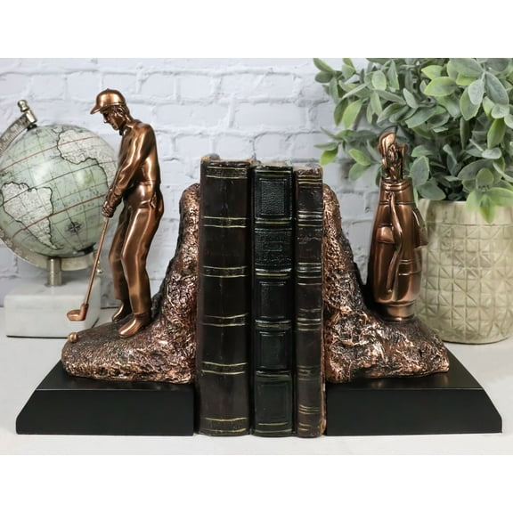 Ebros Professional Golfer And Golf Caddy Bag Bookends Set Statue 8.75"Tall