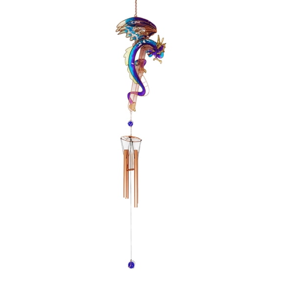 Ebros Purple & Blue Dragon Gem Copper Tube Wind Chime, 42"