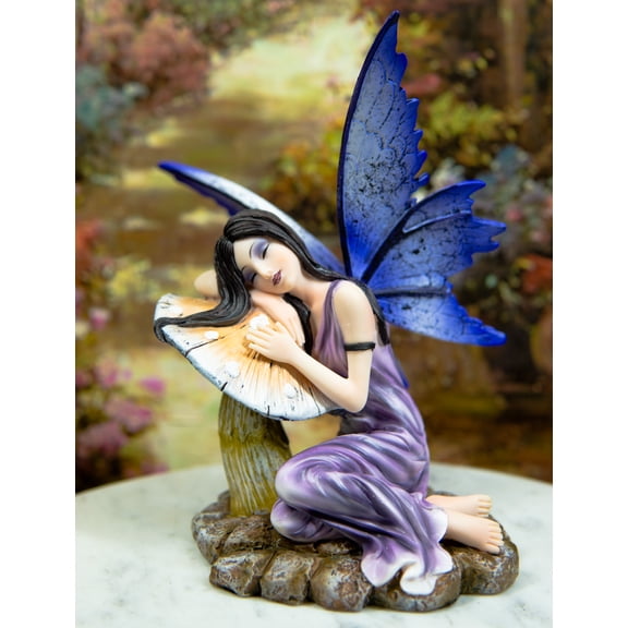 Ebros Purple Lavender Fairy Sleeping On Mushroom Stool Statue Garden Figurine