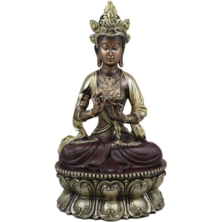 Ebros Qing Dynasty Kuan Yin Buddha Meditating On Golden Lotus Throne Statue 12"H